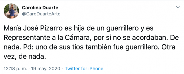  - Uribistas matonean a María José Pizarro por ser hija de guerrillero