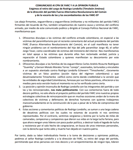  - ¿Tambalea Timochenko en la presidencia del partido FARC?