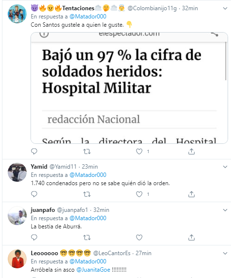  - "En lo que terminó la Seguridad Democrática del presidente eterno ¡Sangre, terror, fosas!"