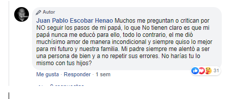  - La idolatría del hijo de Pablo Escobar por su papá