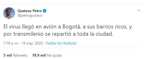  - Destrozan a Gustavo Petro por decir que el Coronavirus lo trajeron los ricos
