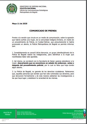  - "La mujer no estaba embarazada" Respuesta de la policía