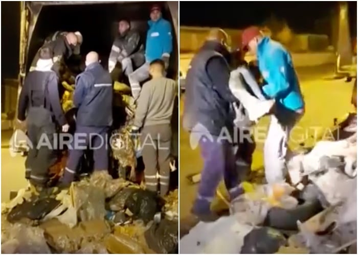 Joven a punto de ser triturado por camión de basura