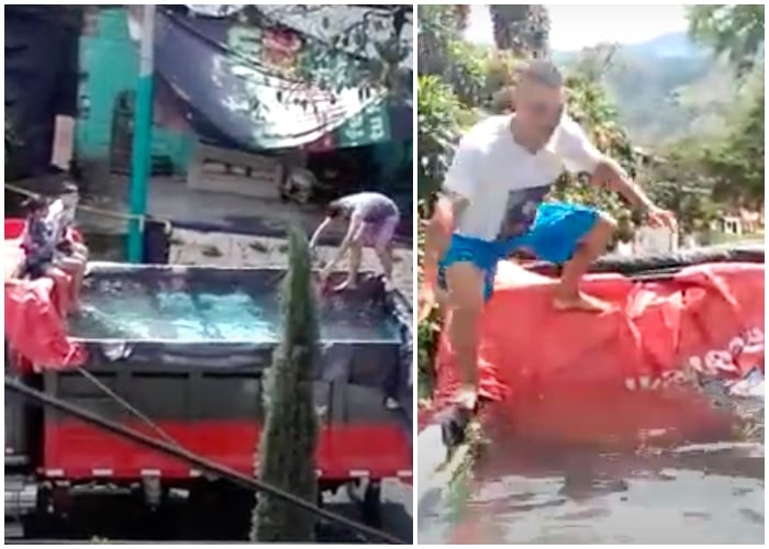 La volqueta piscina, la nueva colombianada en plena cuarentena [VIDEO]