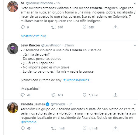  - "Solo espero que el programa de Vicky Dávila sea dedicado exclusivamente a la niña violada por 7 soldados"