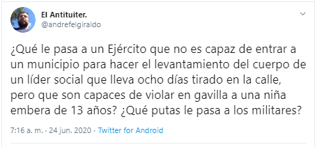  - "Solo espero que el programa de Vicky Dávila sea dedicado exclusivamente a la niña violada por 7 soldados"