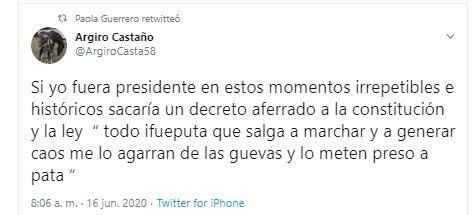  - "Todo ifueputa que salga a marchar me lo agarran de las gue...y lo meten preso a pata"