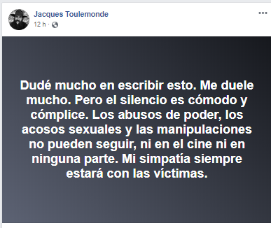 - El guionista de Ciro Guerra se pone de lado de las 8 mujeres que lo denunciaron
