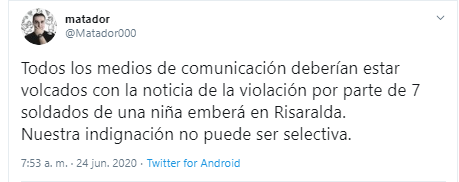  - "Solo espero que el programa de Vicky Dávila sea dedicado exclusivamente a la niña violada por 7 soldados"
