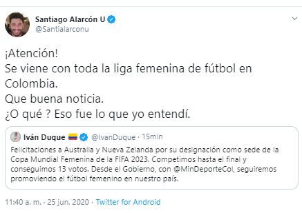  - Críticas y burlas a Iván Duque por su hipocresía con el fútbol femenino