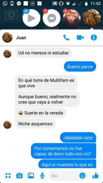 - "Ojalá le quiten la beca niche asqueroso": Uniandino