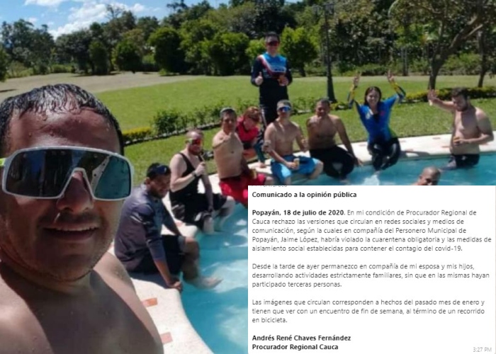 El Procurador del Cauca dice que no estuvo de piscina en cuarentena