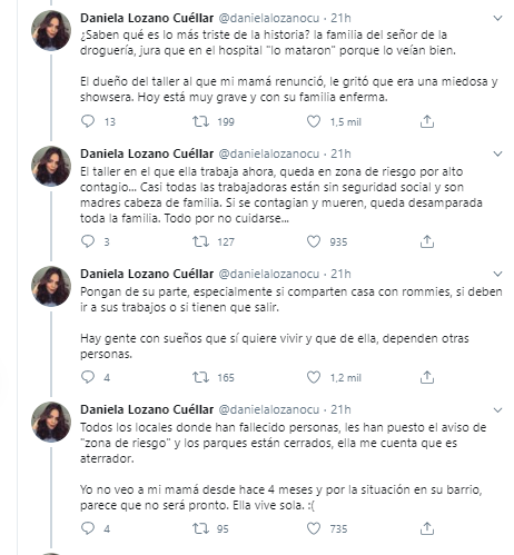  - "Por culpa del señor de la droguería que atendió enfermo, ya hay 30 muertos en mi barrio"