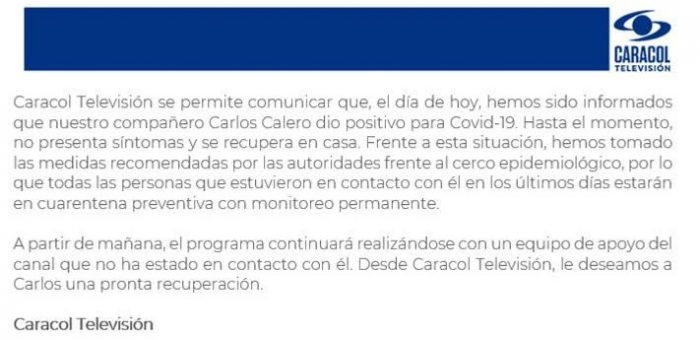 Tiembla Caracol TV: Carlos Calero tiene coronavirus - -- Las2orillas - Tiembla Caracol TV: Carlos Calero tiene coronavirus
