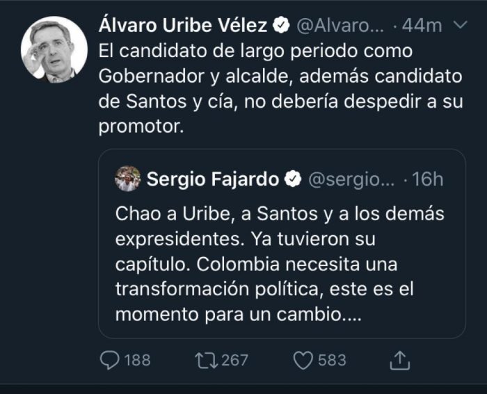 Uribe le recuerda a Fajardo que él fue su promotor - -- Las2orillas - Uribe le recuerda a Fajardo que él fue su promotor