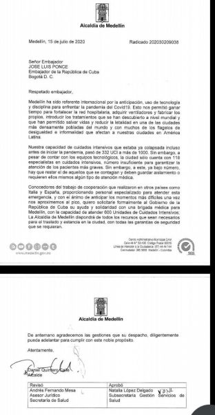 Carta del alcalde de Medellín para pedir médicos a Cuba - -- Las2orillas - Carta del alcalde de Medellín para pedir médicos a Cuba