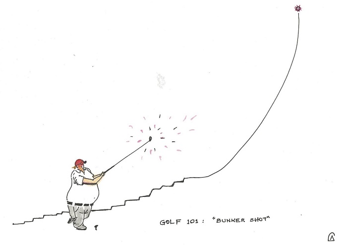 Caricatura: Trump y sus clases de coronagolf