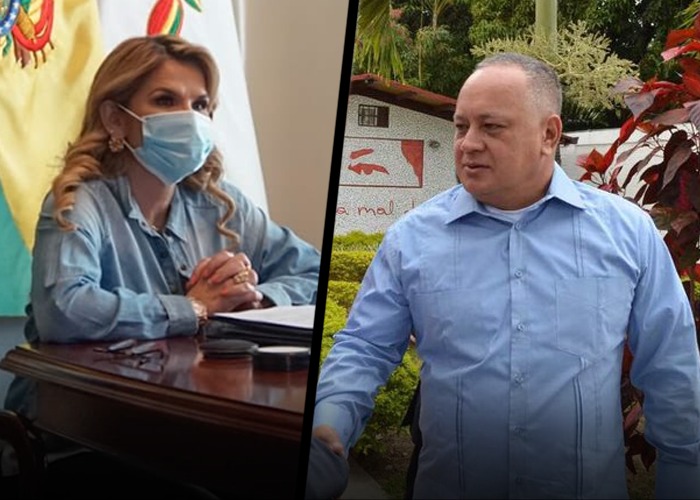 Diosdado Cabello y la presidenta de Bolivia con Covid-19