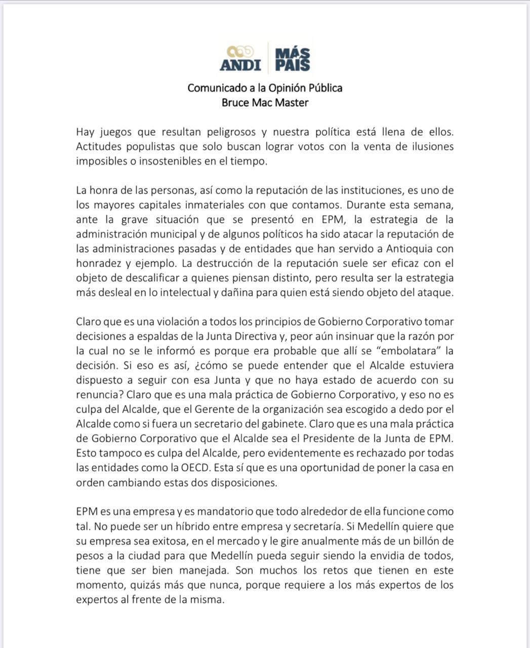  - Andanada de la ANDI contra el Alcalde de Medellín