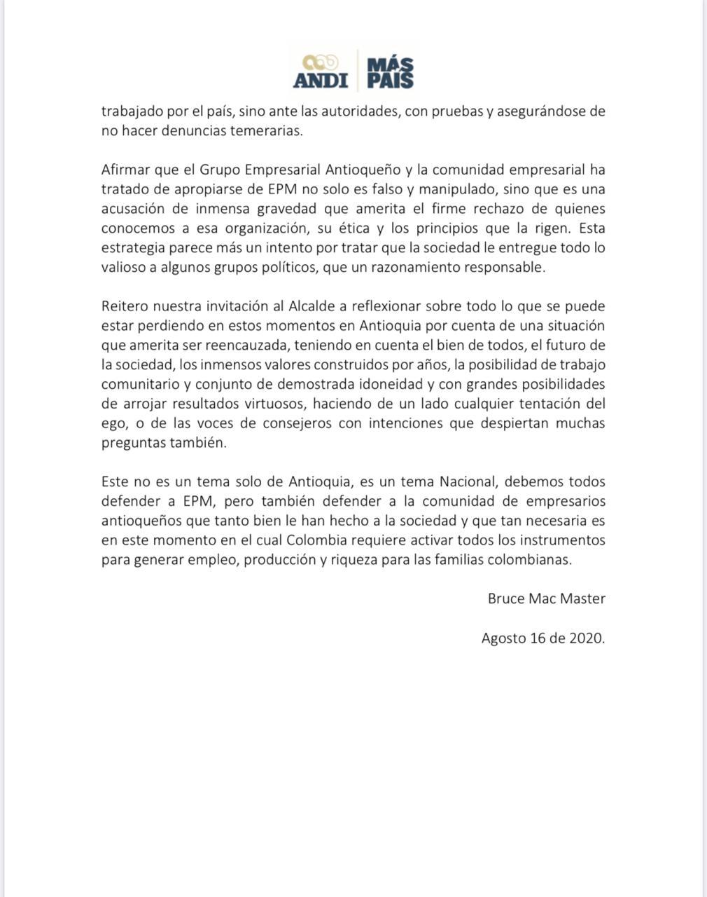  - Andanada de la ANDI contra el Alcalde de Medellín