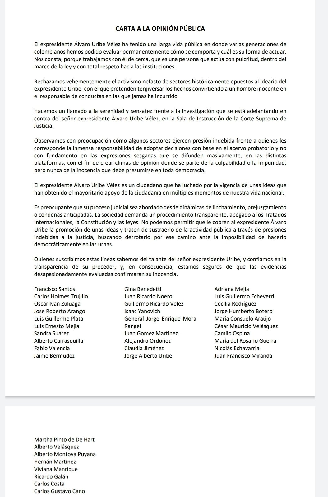  - Dura defensa de ministros, embajadores, altos funcionarios del Gobierno Uribe