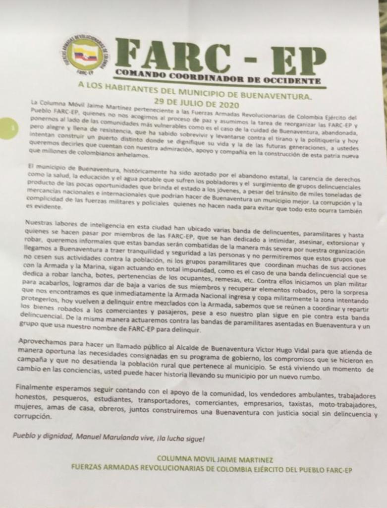  - Desesperada carta del Alcalde de Buenaventura por inseguridad en el puerto