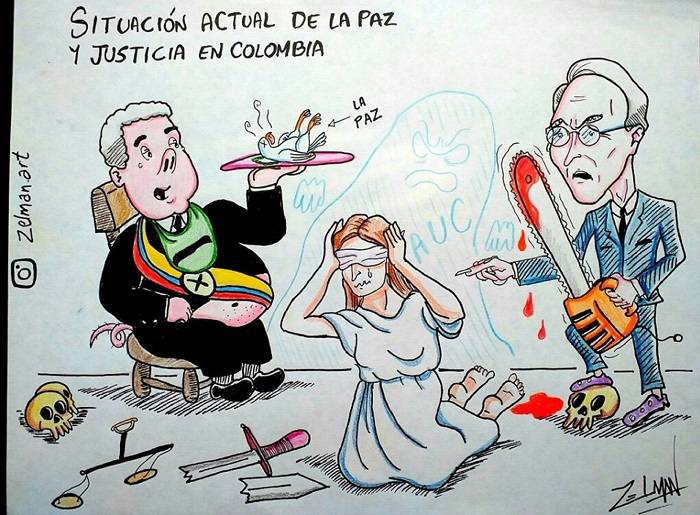 Caricatura: El estado crítico de la justicia y la paz en Colombia