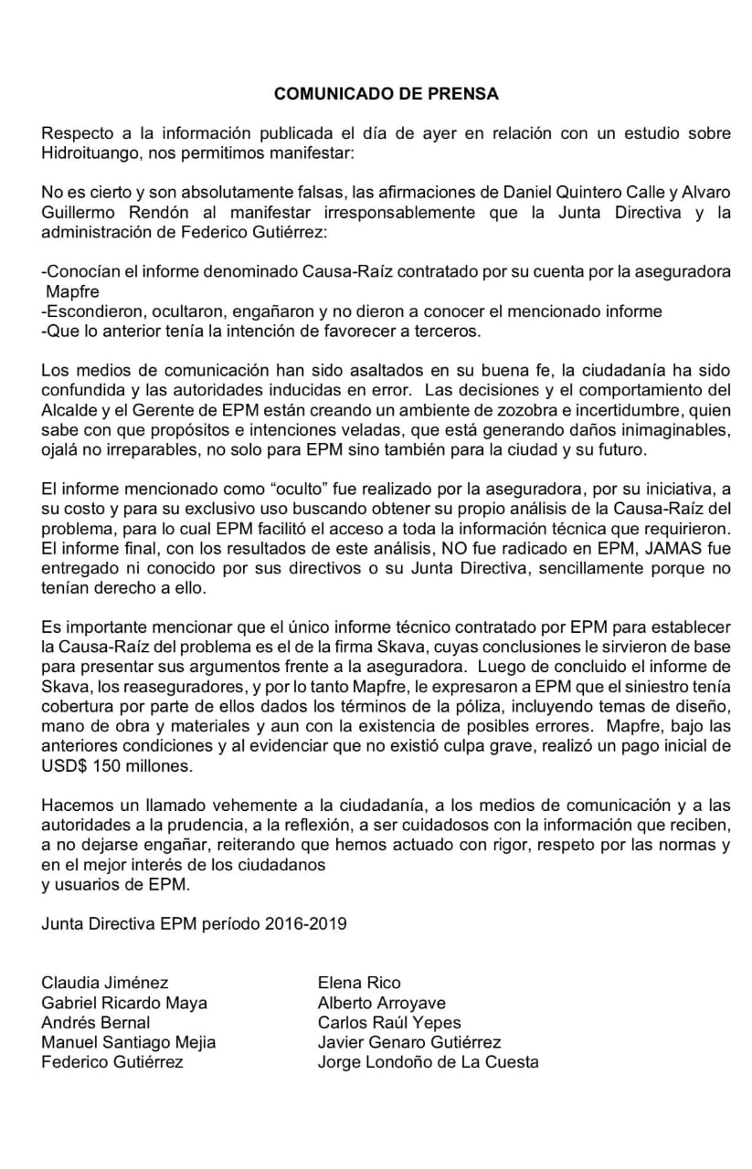 Nuevo enfrentamiento del Alcalde de Medellín con la junta de EPM - -- Las2orillas - Nuevo enfrentamiento del Alcalde de Medellín con la junta de EPM