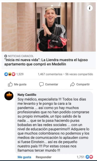  - "Yo enfrento la pandemia y aplauden a un tipo que hace bobadas en redes"