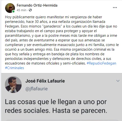  - "La verguenza que siento de haber pertenecido a Fedegan"