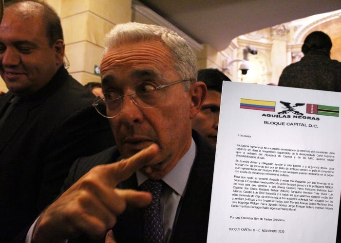 Águilas Negras abogan por inocencia de Álvaro Uribe