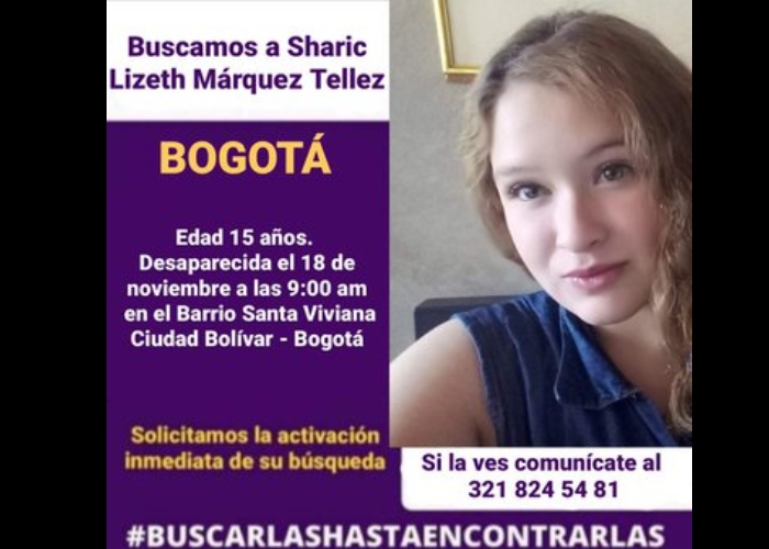 Alerta en Bogotá por desaparición de menor de 15 años