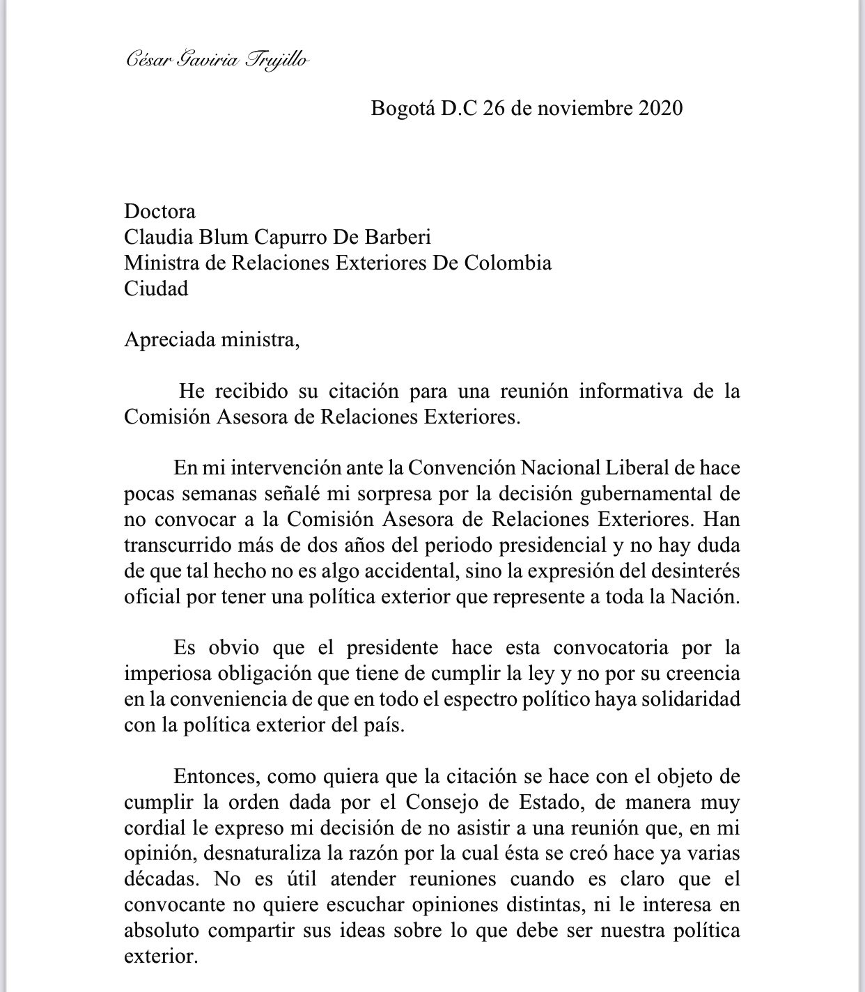  - Expresidentes dejan solo a Duque y a la canciller en Comisión de Relaciones Ext.