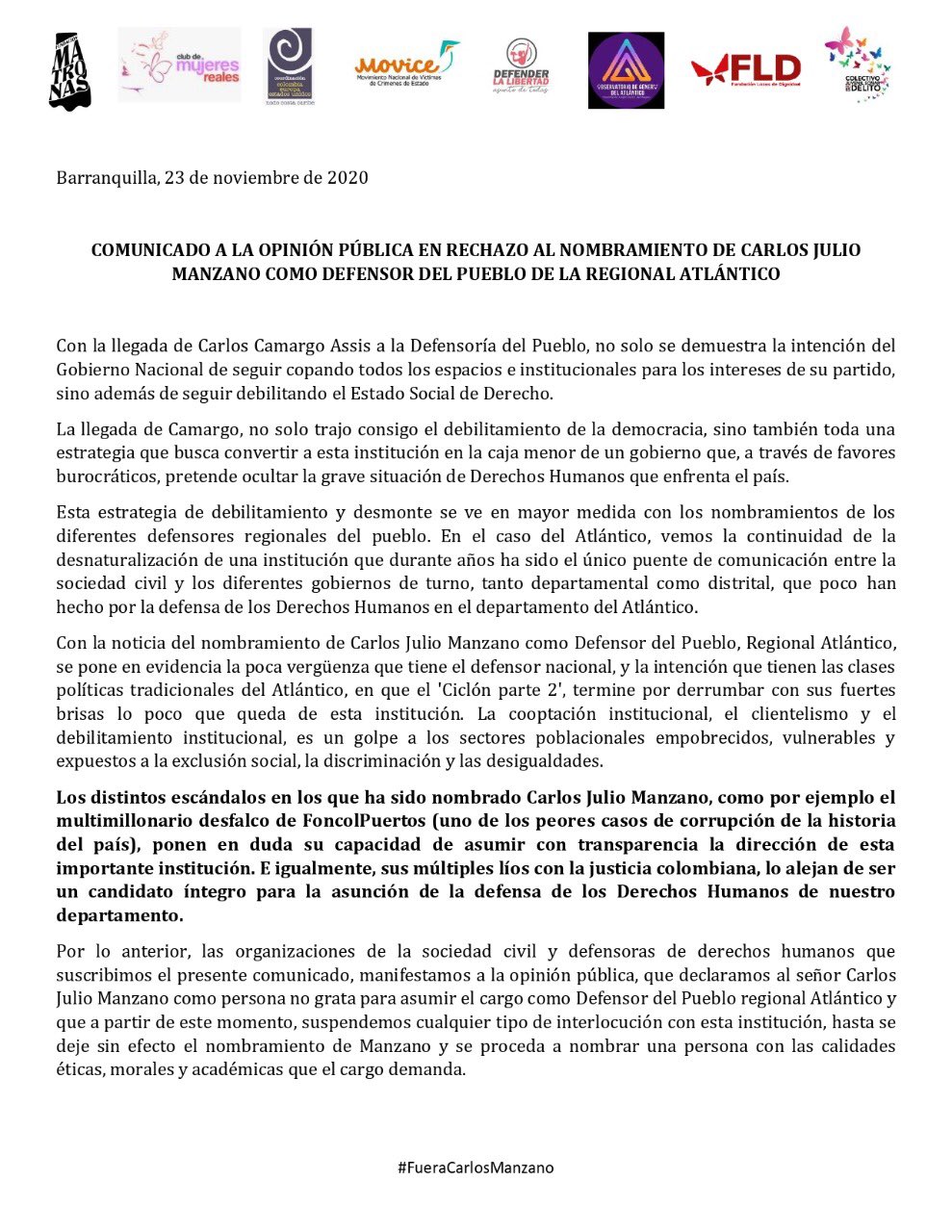  - Empiezan los descaches del defensor Camargo con sus delegados