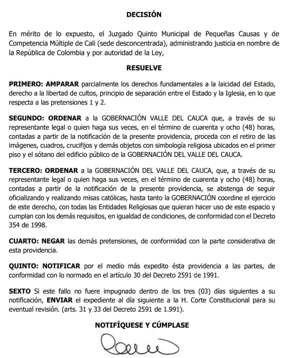  - Juzgado le ordena al Valle retirar crucifijos y no hacer misas