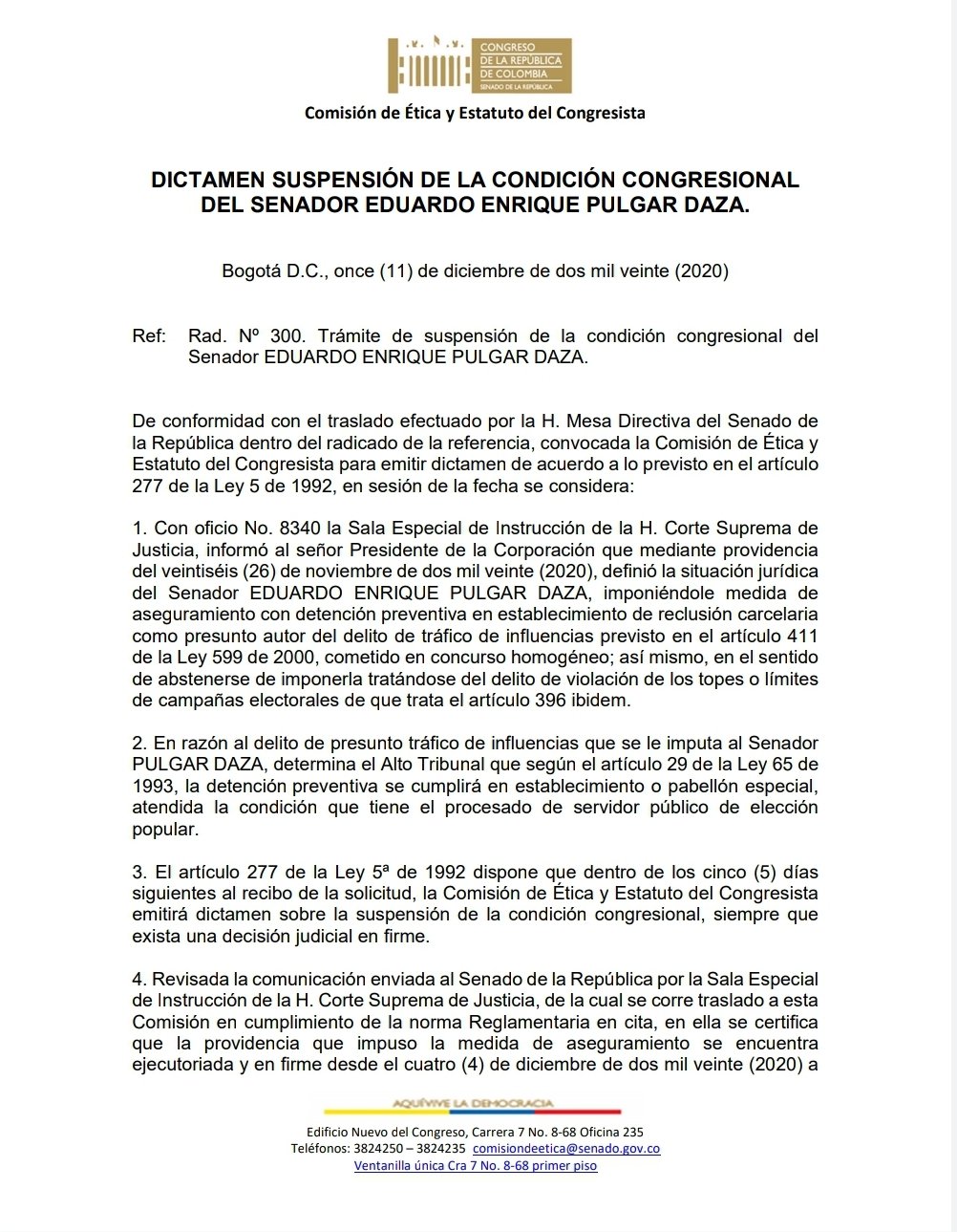  - En manos de Char, contendor político, la suerte de Eduardo Pulgar