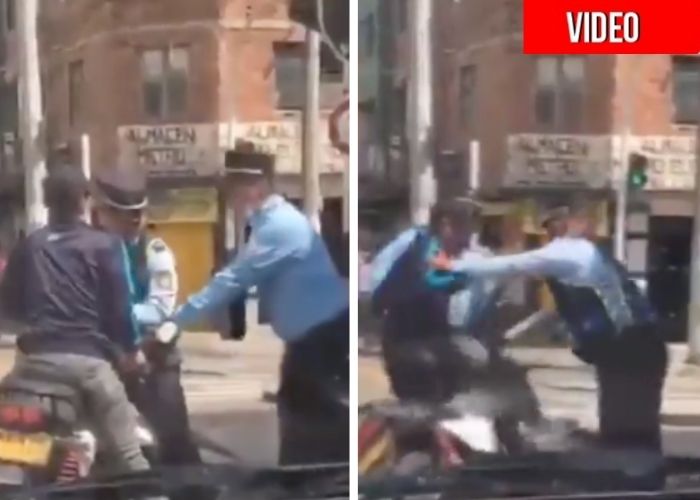 Agentes de tránsito golpean a un motociclista