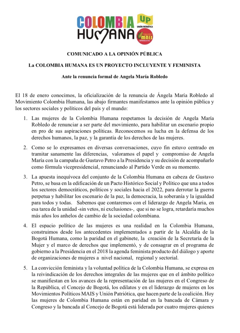  - Las mujeres de la Colombia Humana se fueron contra Ángela M. Robledo 