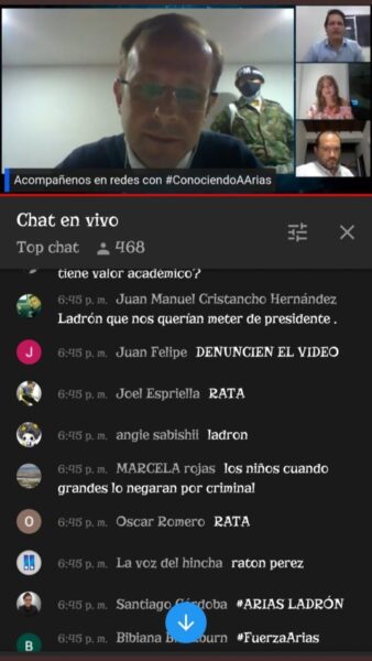  - La insultada que le pegaron a Andrés Felipe Arias en su charla virtual