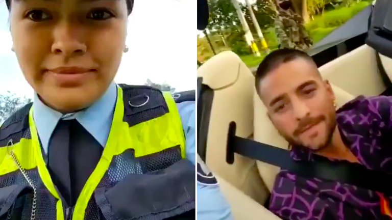 Maluma partió con un beso a una policía de tránsito