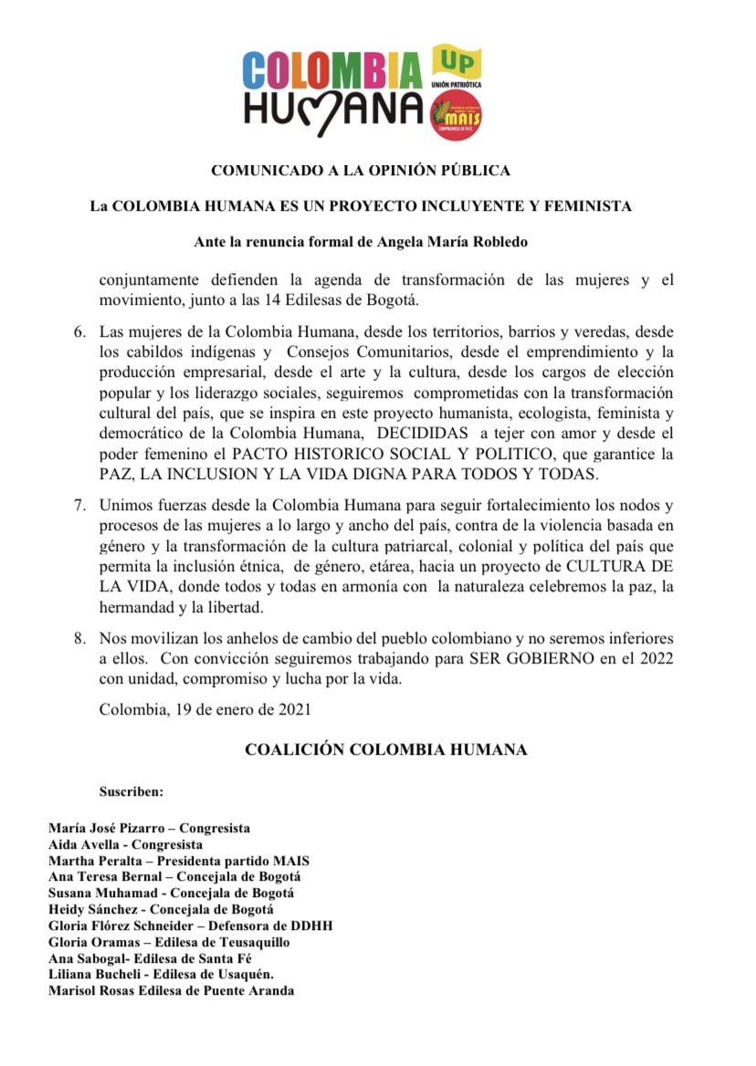 - Las mujeres de la Colombia Humana se fueron contra Ángela M. Robledo 