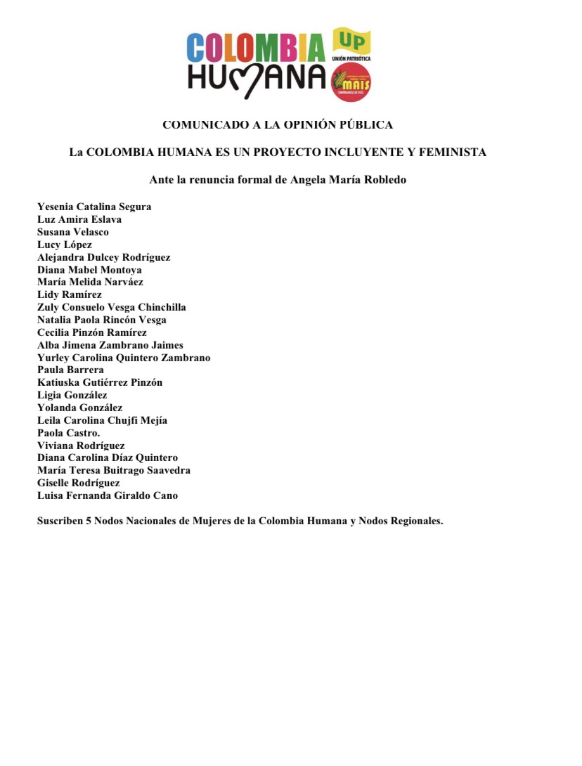  - Las mujeres de la Colombia Humana se fueron contra Ángela M. Robledo 