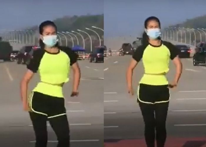 Mujer se graba haciendo aeróbicos mientras dan Golpe de Estado en Myanmar