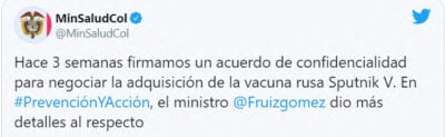  - Un empresario colombiano listo a traer la vacuna Sputnik V