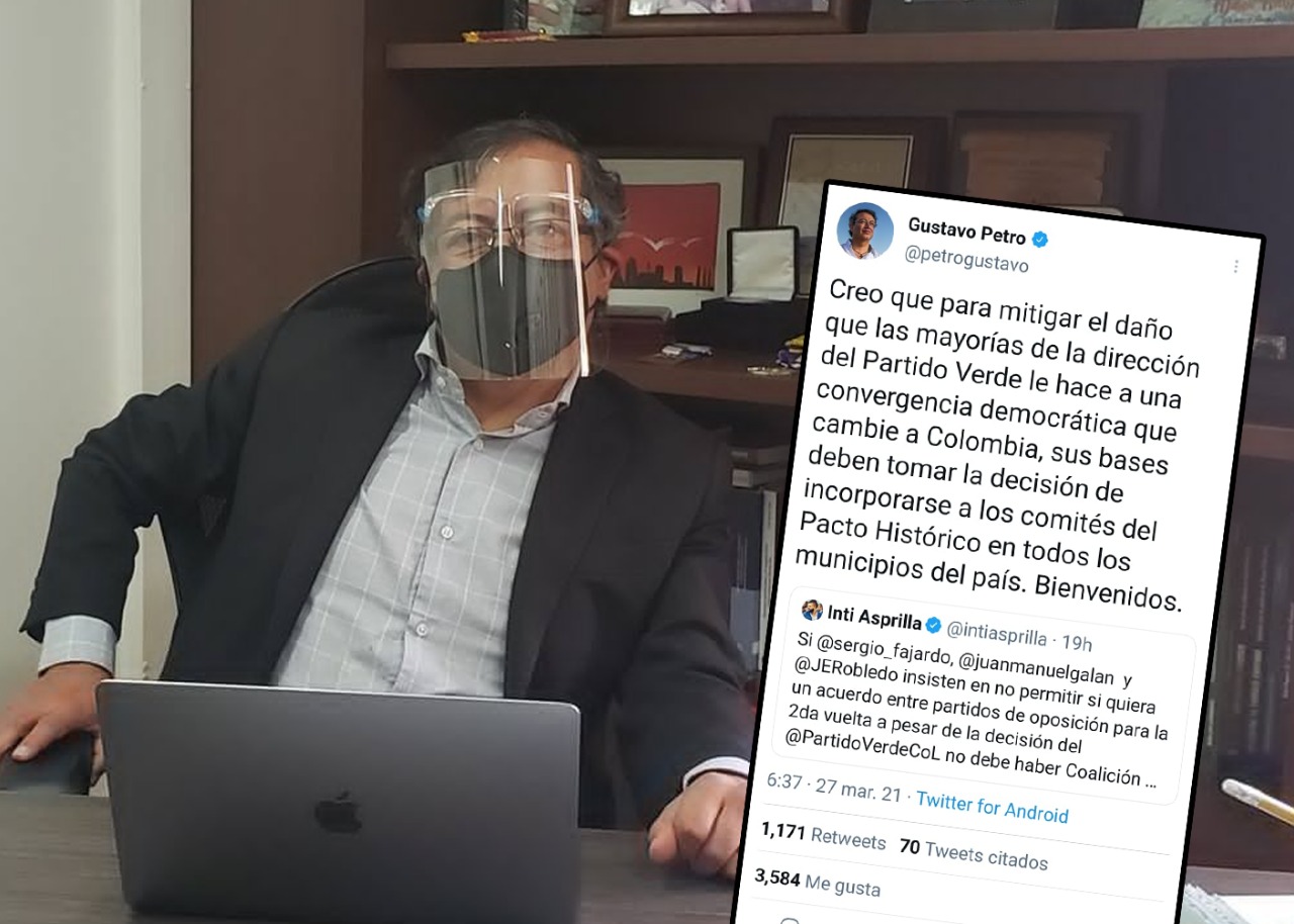 Desde Italia, Gustavo Petro juega a romper el Partido Verde