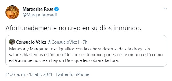  - "No creo en su Dios inmundo": Margarita Rosa le da látigo a los rezanderos