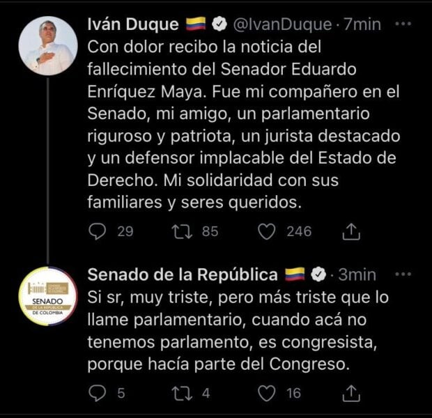  - Regaño del twitter del Congreso a Iván Duque