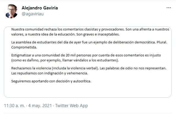  - Los comentarios clasistas de algunos estudiantes de Los Andes contra el paro