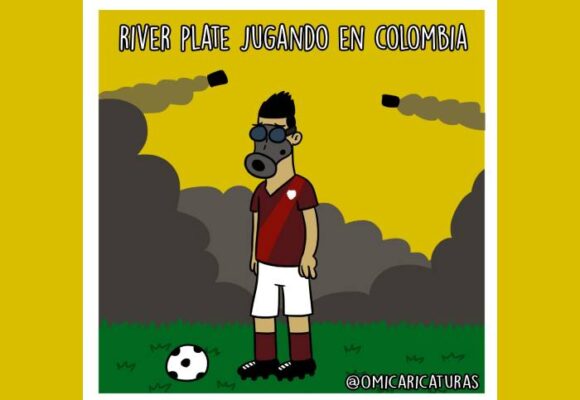 Caricatura: River Plate jugando en Colombia