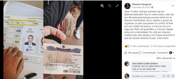 El orgullo que sintió Silvestre Dangond de votar por Duque - -- Las2orillas - El orgullo que sintió Silvestre Dangond de votar por Duque